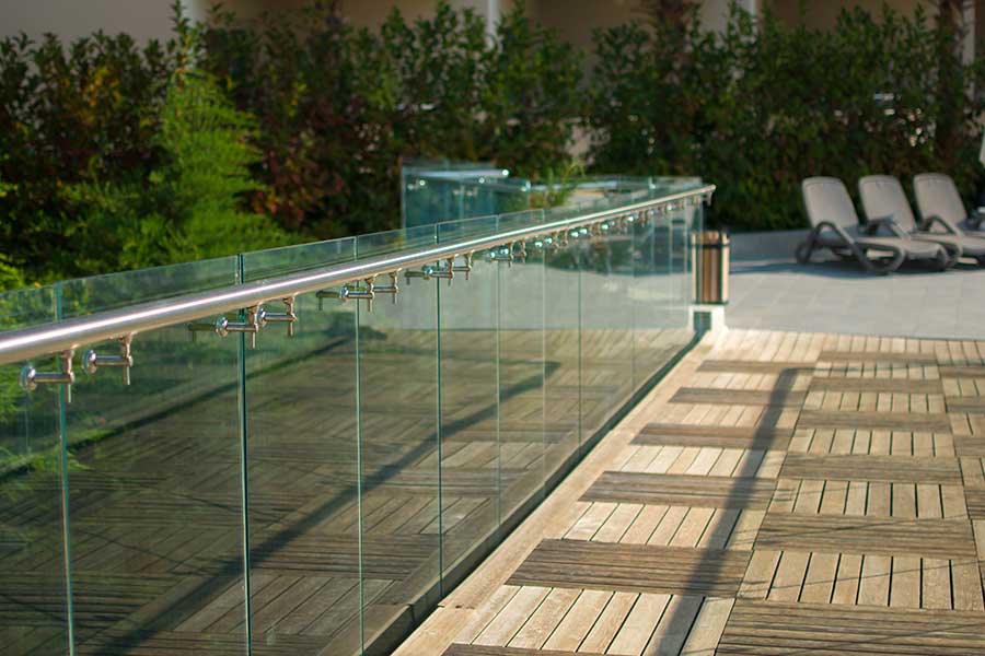 Glass balustrade in a garden