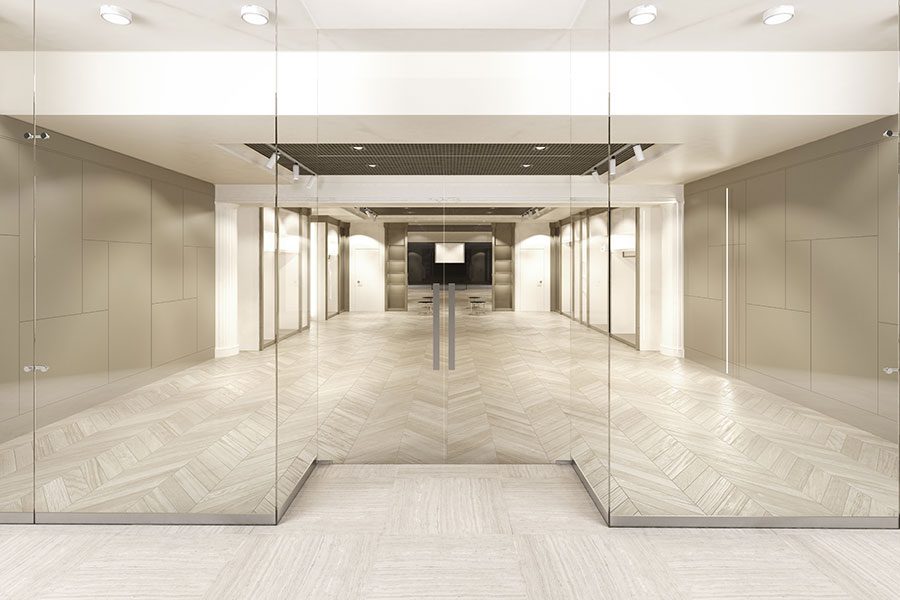 Clear glass office partition