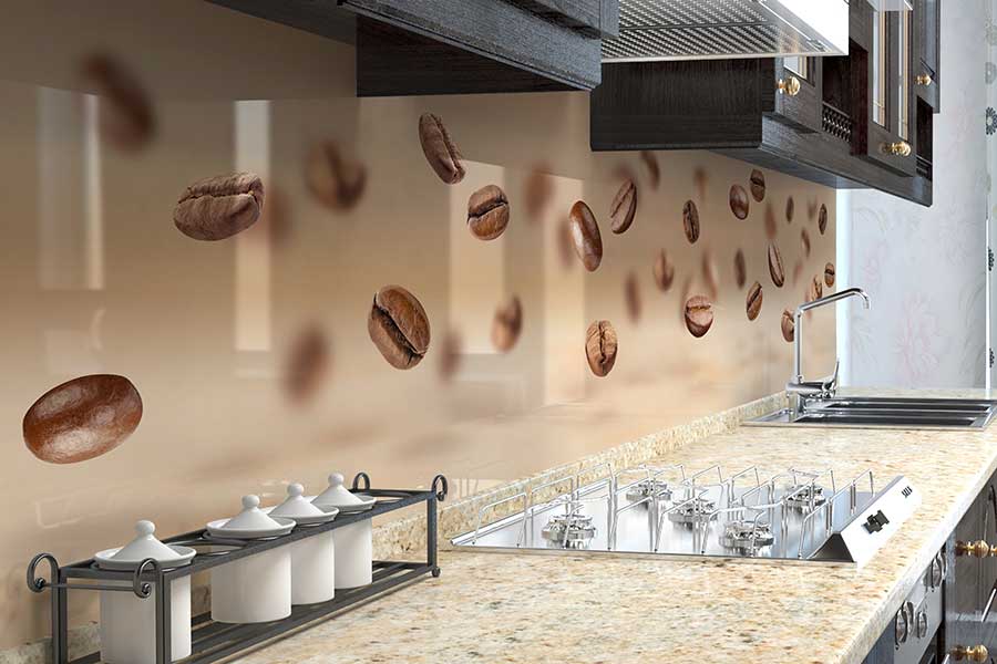 Coffee beans digitally printed glass kitchen splashback