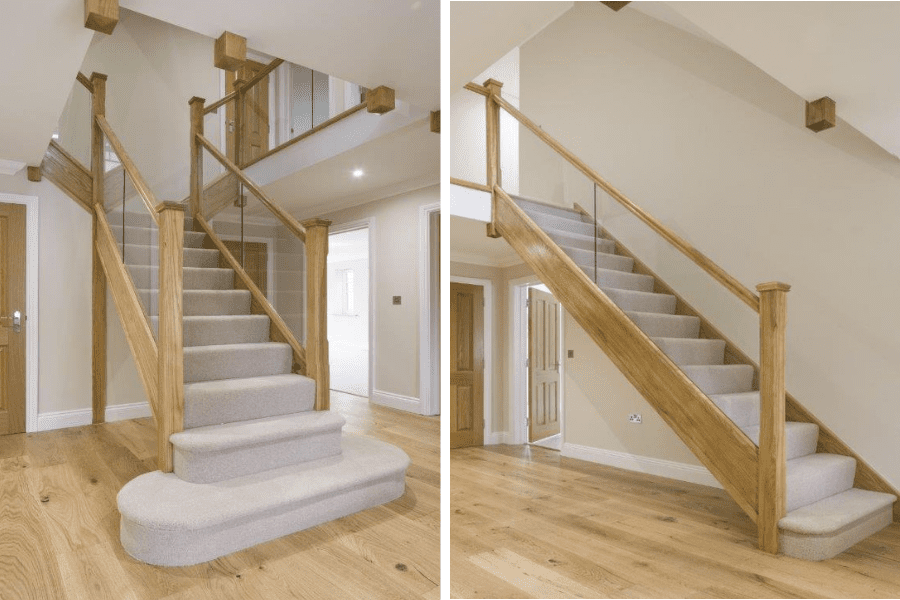 Rebated glass balustrade in new build home staircase