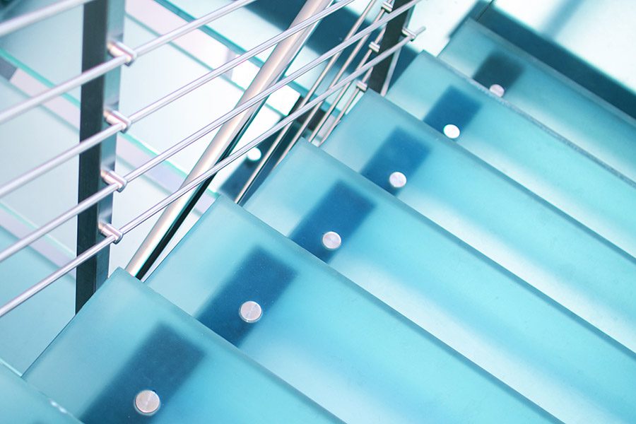 close up of frosted glass staircase