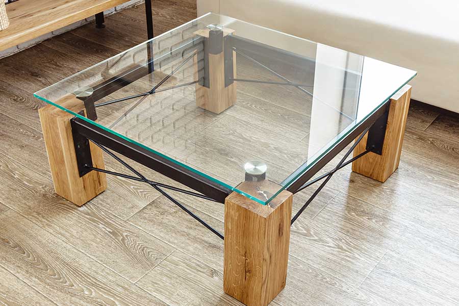 wood and glass table top