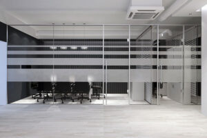 frosted glass partitions used for commercial interiors