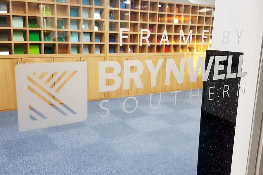 Frosted glass sign for Bynwell Southern